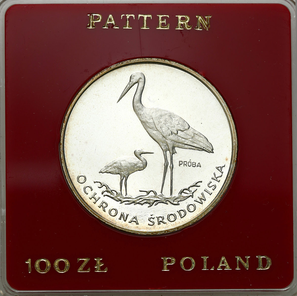 PRL. PRÓBA srebro 100 złotych 1982 Bociany